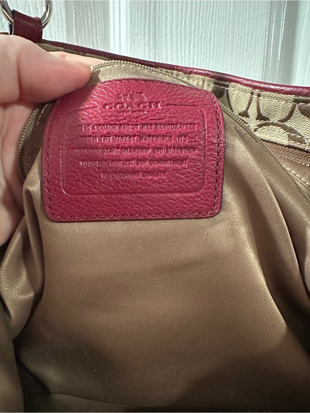Coach Tan Signature Carrie Tote with Burgundy Leather Trim and Wallet - Picture 6 of 16